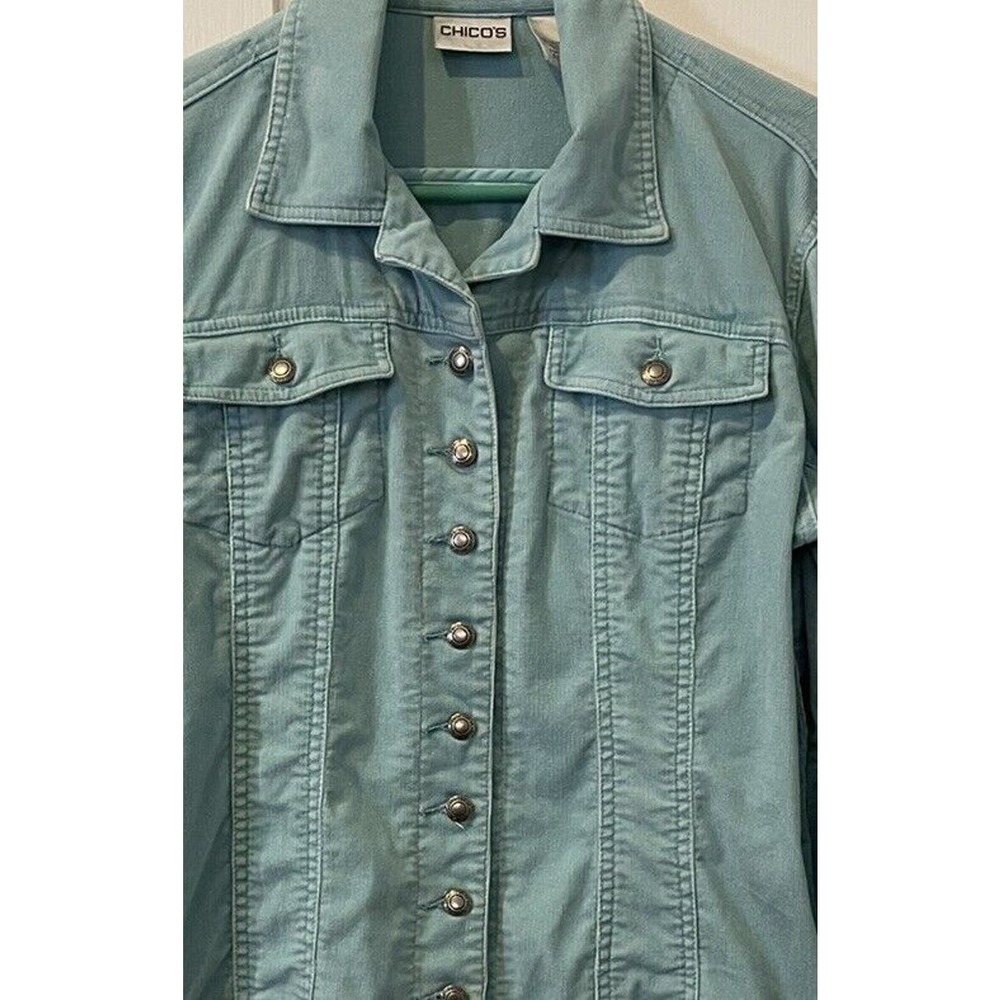 CHICO'S TEAL Corduroy Button Front JACKET SIZE 1 (S/8) - Picture 2 of 8